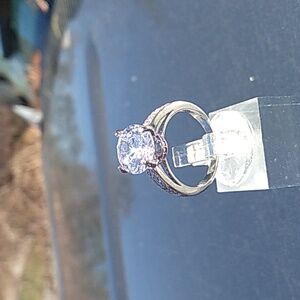 Silver tone cubic zirconia engagement ring